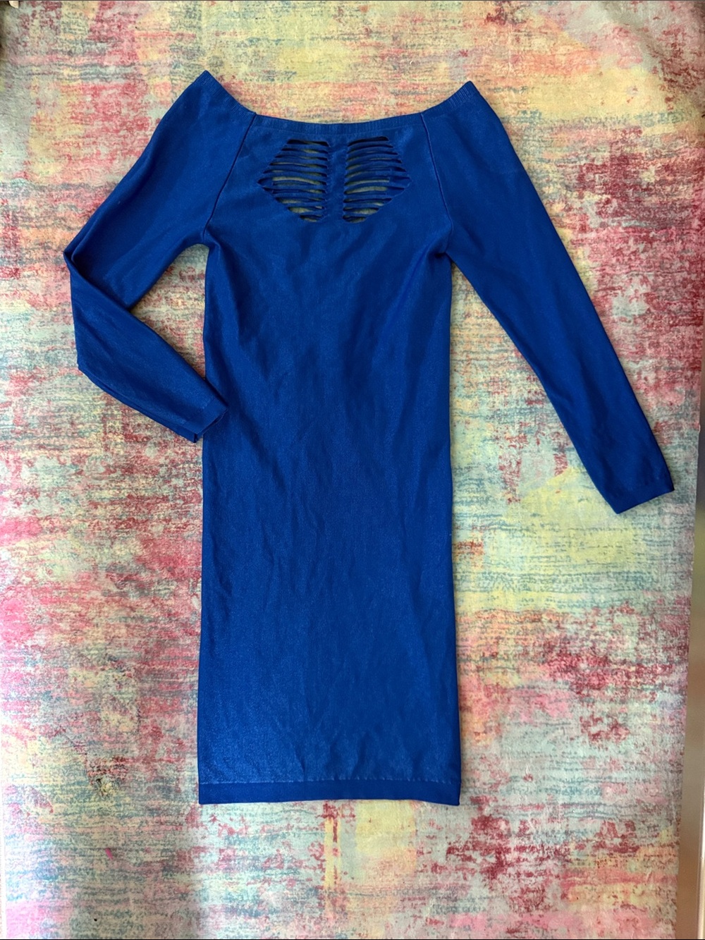 bebe Royal Blue Long Sleeve Cutout Bodycon Dress